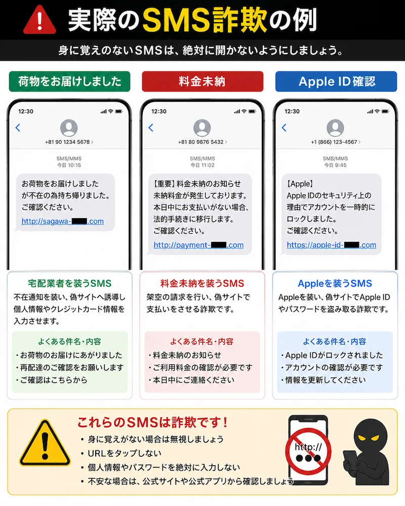 SMSフィッシング詐欺の例