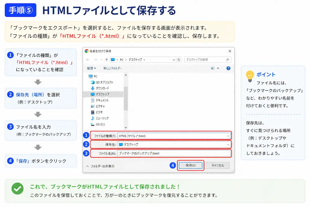 Google ChromeのブックマークをHTMLファイルとして保存する方法