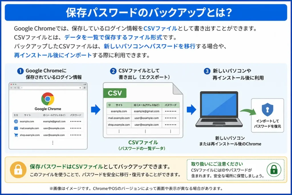 Google Chromeの保存パスワードをCSVファイルとしてバックアップする仕組み