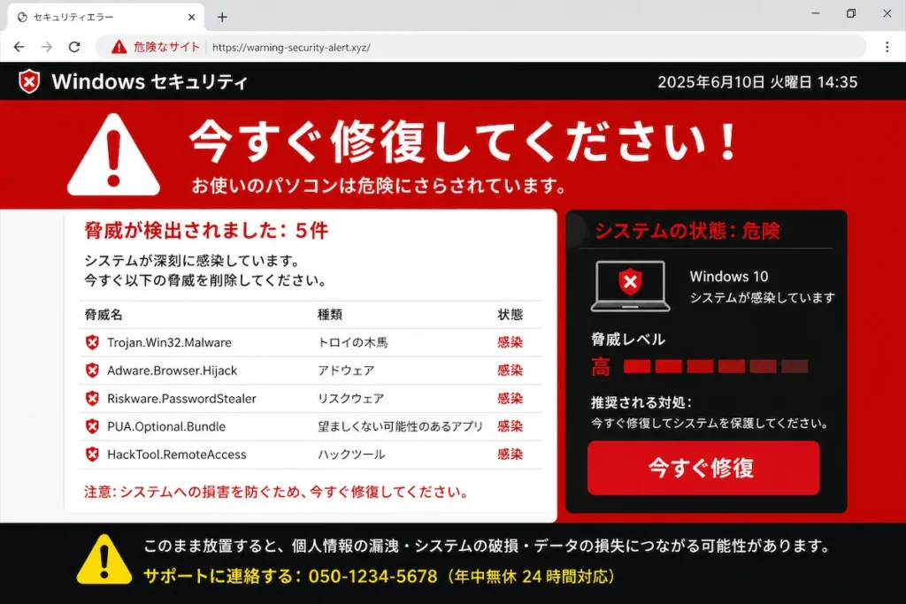 偽警告画面の表示