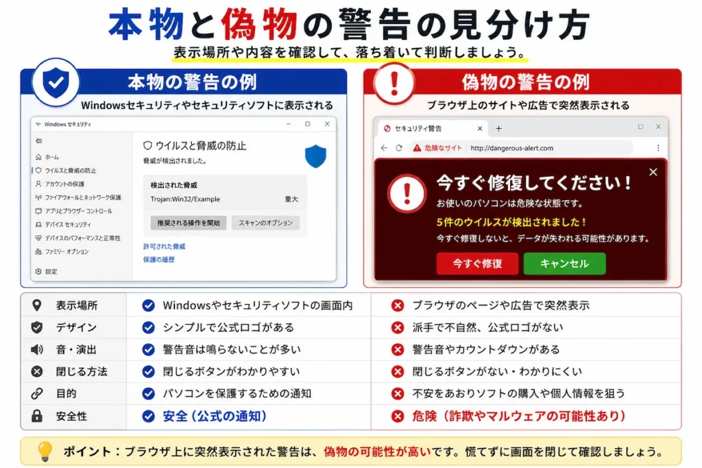 偽警告の見分け方