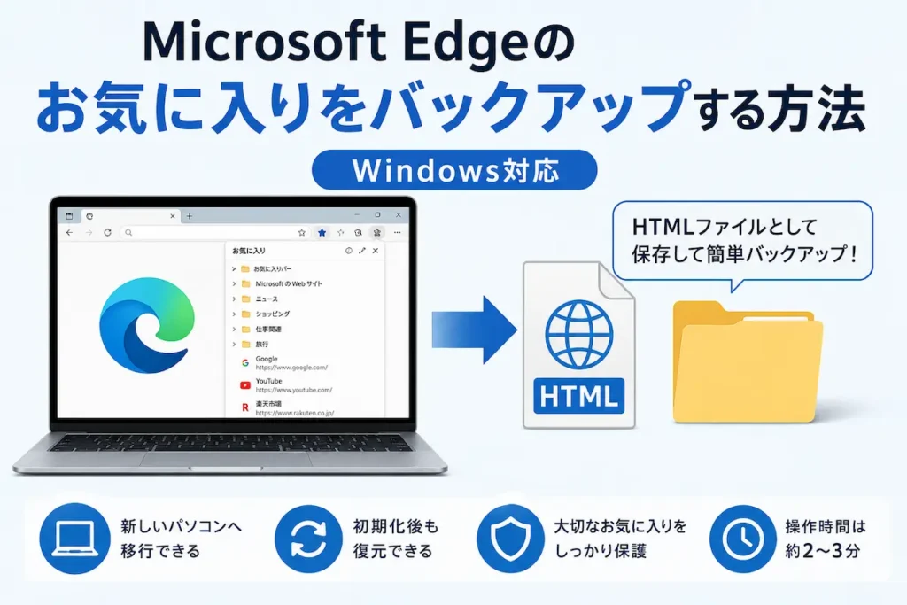 Microsoft Edgeのお気に入りをHTMLファイルとしてバックアップする方法