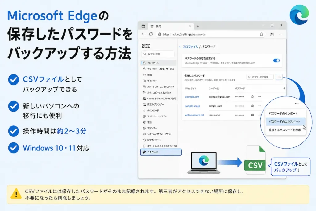 Microsoft Edgeの保存したパスワードをバックアップする方法