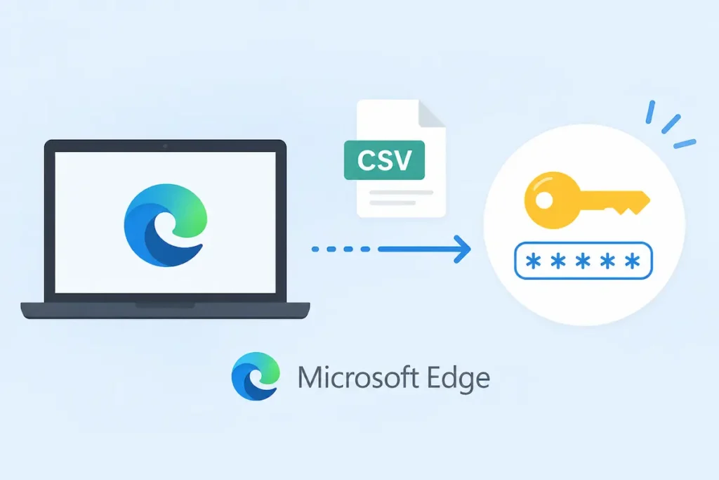 Microsoft Edgeへ保存したパスワードをCSVファイルからインポートするイメージ