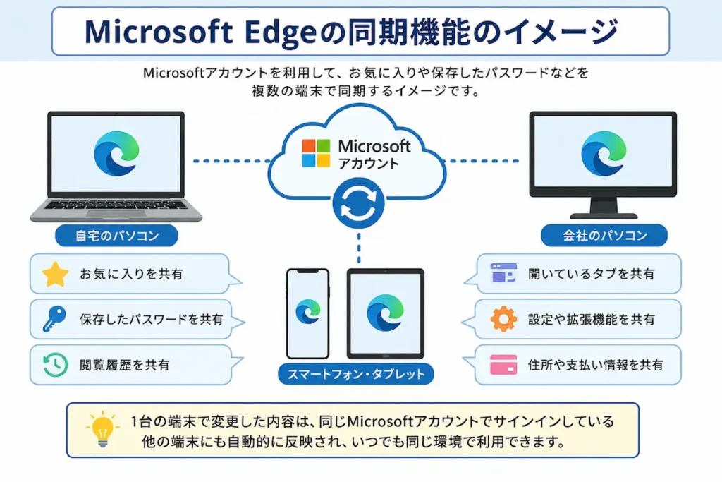 Microsoft Edgeの同期機能のイメージ