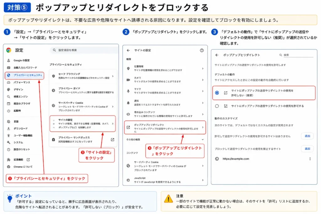 Google Chromeのポップアップとリダイレクトをブロックする方法