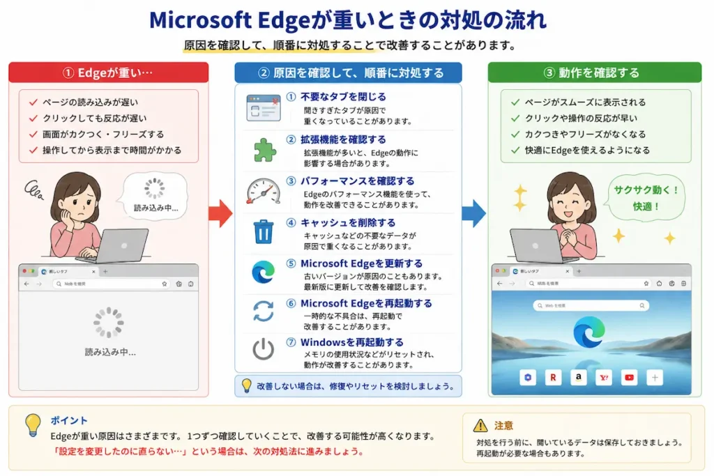 Microsoft Edgeが重いときの原因確認と対処方法
