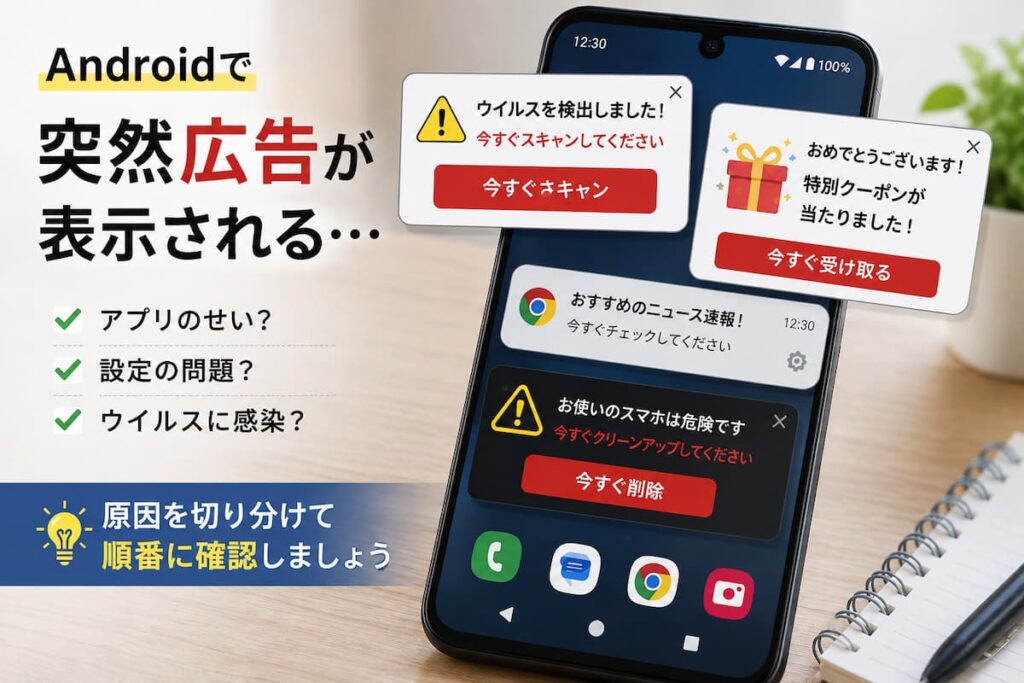 Androidで突然広告が表示される様子