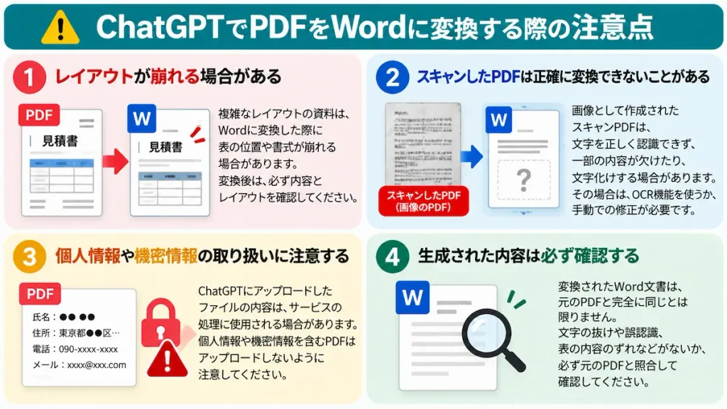 ChatGPTでPDFをWordに変換する際の注意点と確認すべき4つのポイント